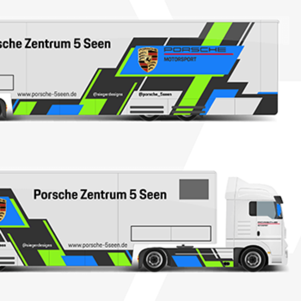 2D Design Service such as Trucks transporting race car to various venues.