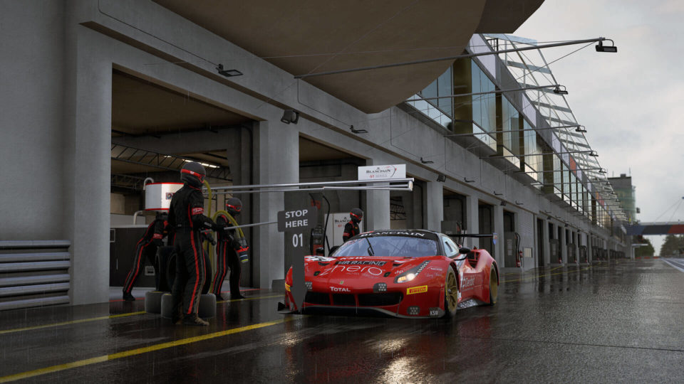 Ferrari F488 GT3 during a pitstop in Assetto Corsa Competizione